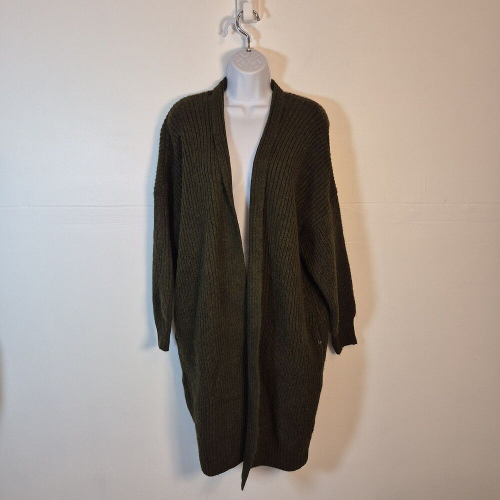Topshop Women's Oversized Open Front Cardigan Size 8-10 Olive Green Pockets
